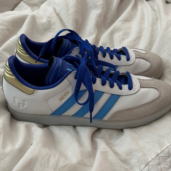 Adidas Men's White and Blue Messi Sambas - Picture 3 of 7